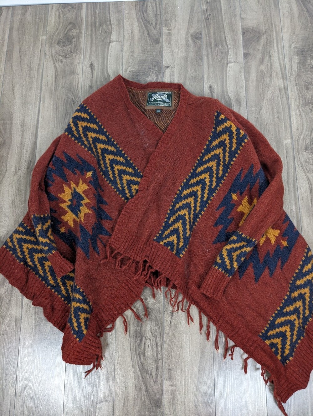 Roots Wrap Sweater Wool Blend Size XS/S Fringe